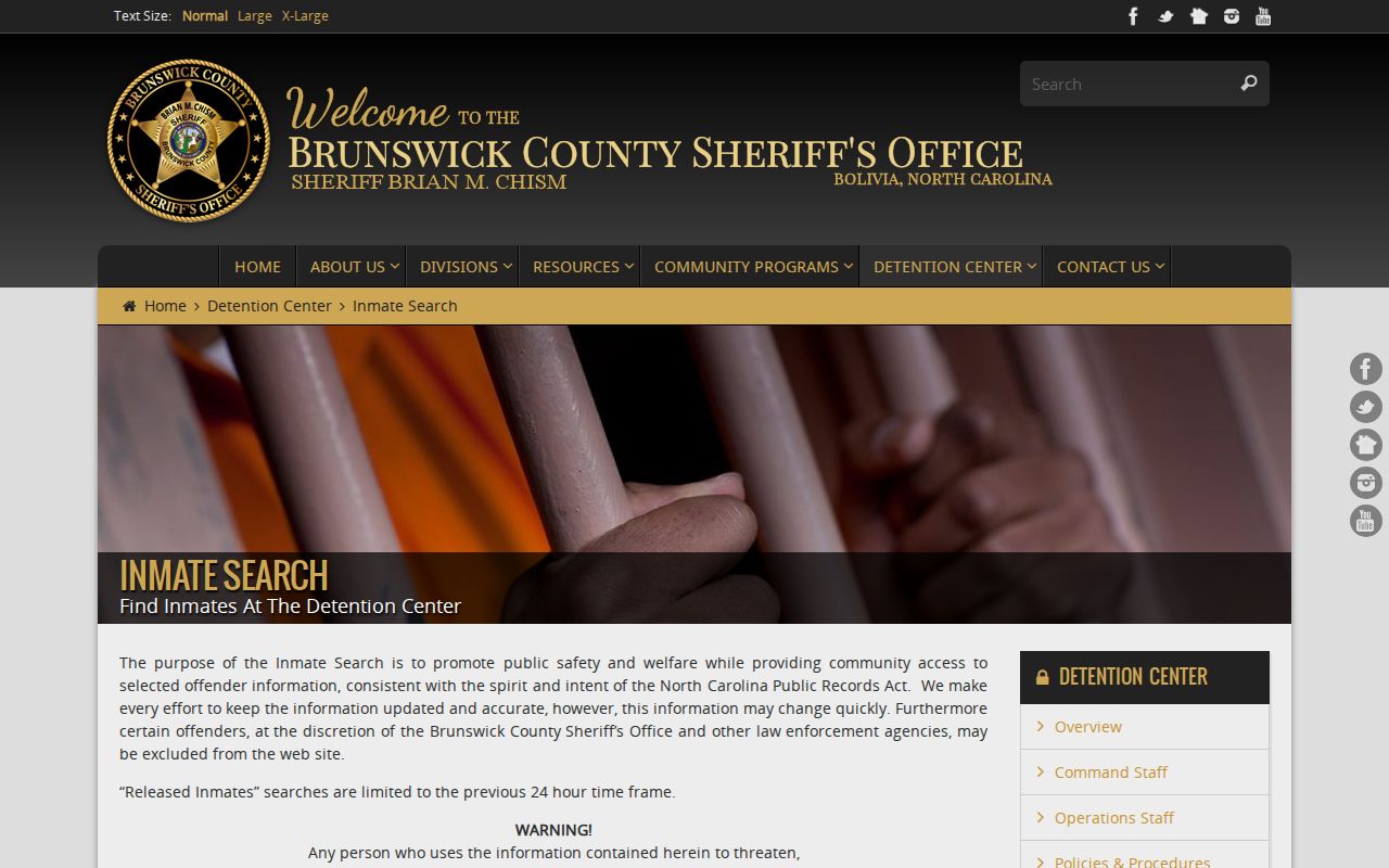 Brunswick County BCSO inmate search and jail roster