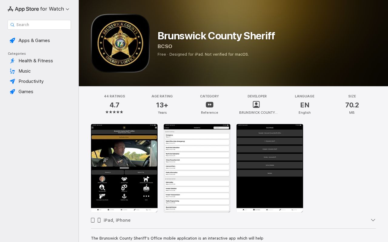 Brunswick County Sheriff official app information